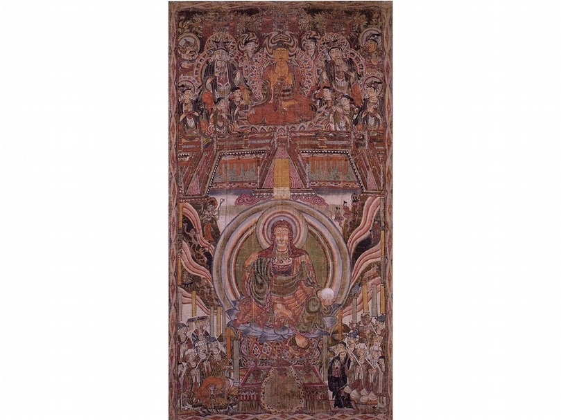 EO. 3580:五代《被帽地藏菩薩十王圖與淨土圖》,法國吉美博物館藏。(作者提供)
