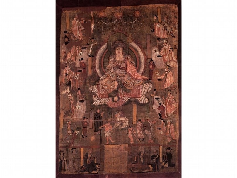 SP. 23:10世紀《被帽地藏菩薩十王圖》,大英博物館藏。(圖版取自大英博物館監修《西域美術:大英博物館斯坦因藏品II》)