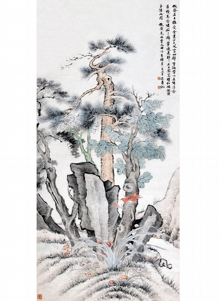 潘恭壽《倣白陽花卉》，紙本設色，148.4x70.4cm，1791。（大觀藝術空間提供）