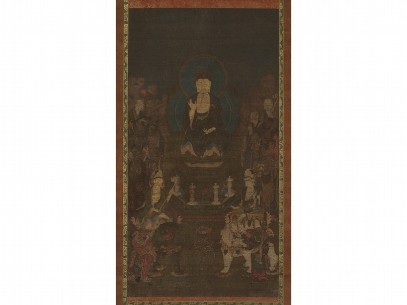 隨著佛教傳入，佛教中的白象及獅子也在日本出現。圖為14世紀《釋迦文殊普賢十大弟子像》。（©The Metropolitan Museum of Art）