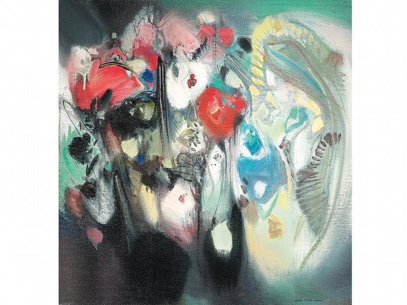 朱德群《花之系列之二》,油彩、畫布,65.4×62 cm,1957。(保利香港提供)