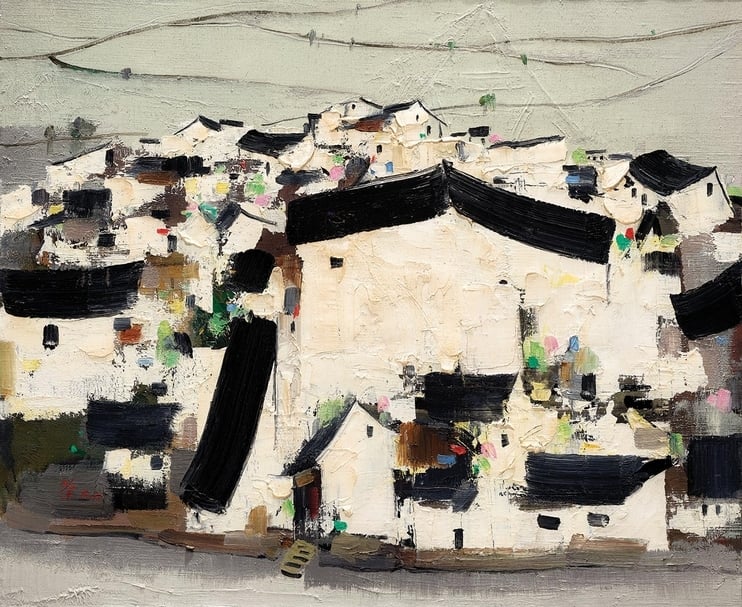 吳冠中《魯迅故里》,油彩、亞麻布,60.5×73.3 cm,1996。(保利香港提供)