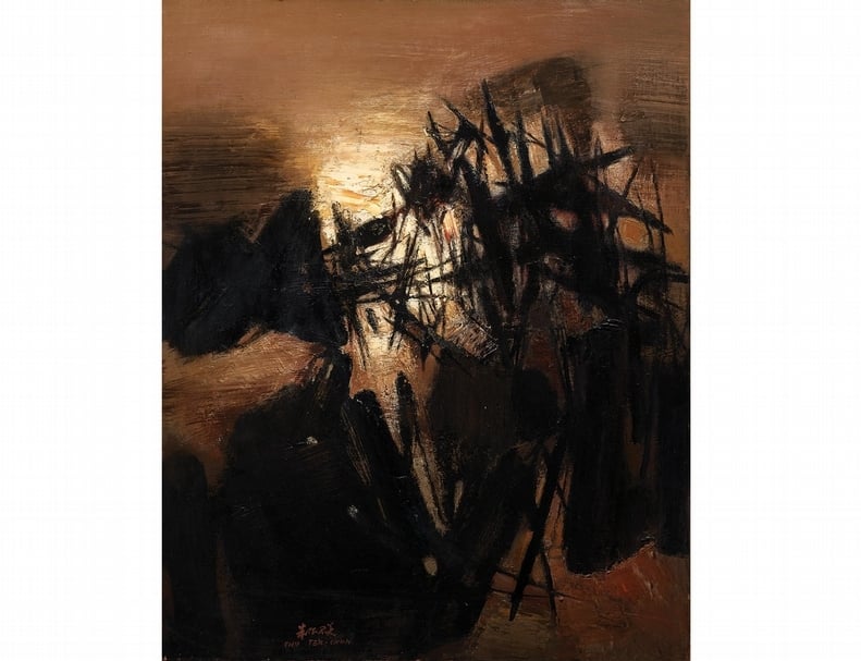朱德群《第72號》,油彩、畫布,81.3×65.5 cm,1960。(保利香港提供)