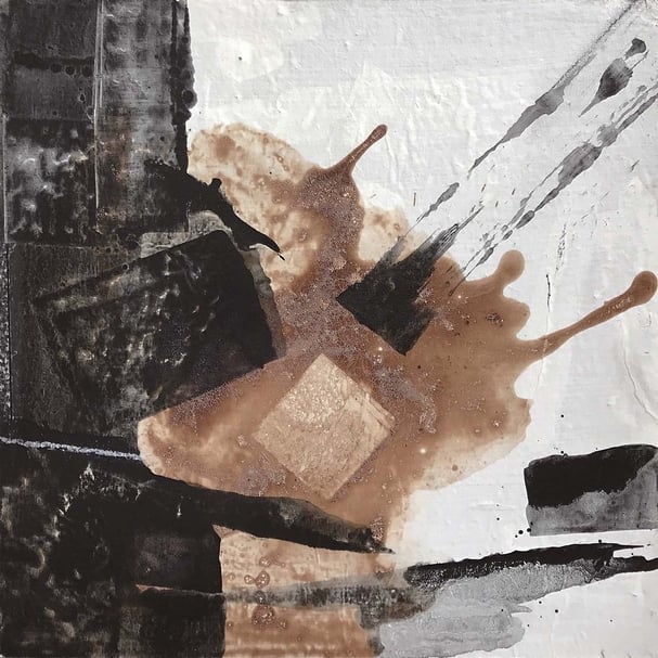 高山登《無題》,複合媒材、木板,29.8x29.8cm,2019。(也趣藝廊提供)