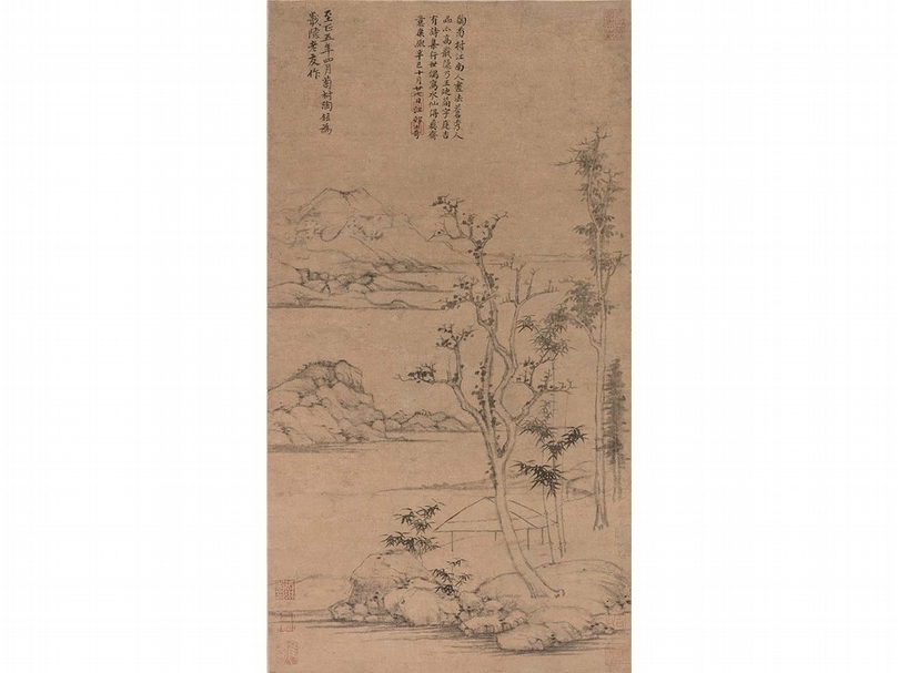 陶鉉〈幽亭遠岫圖〉軸，紙本水墨，58×32公分，香港中文大學文物館藏。（香港中文大學文物館提供）