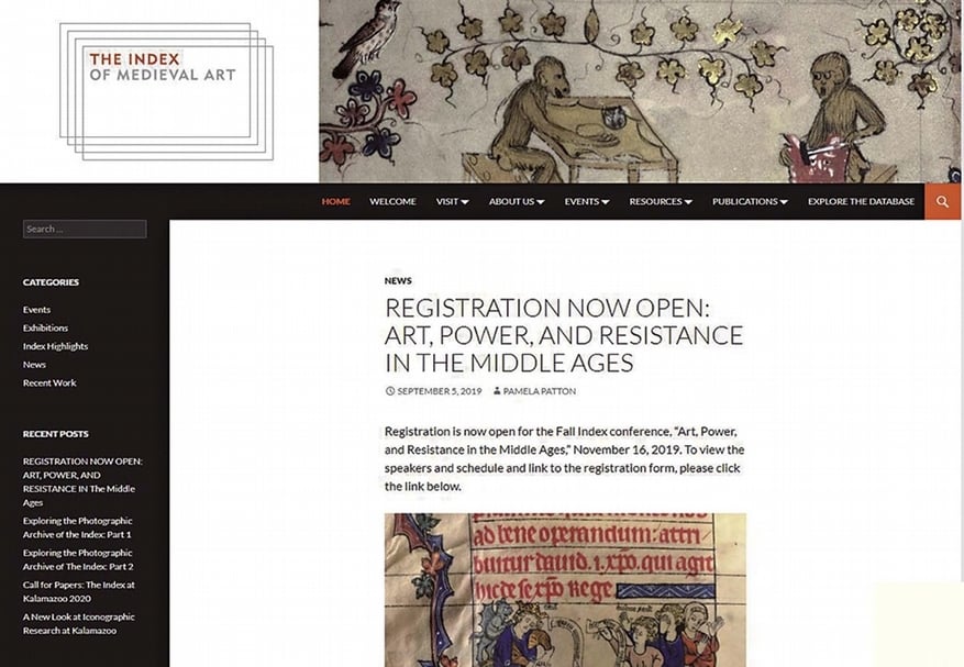 普林斯頓大學(Princeton University)「中世紀藝術索引(Index of Medieval Art)」網站首頁 。
