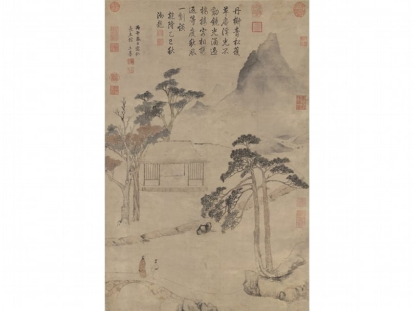 明王綦〈溪橋紅樹〉。（國立故宮博物院提供）