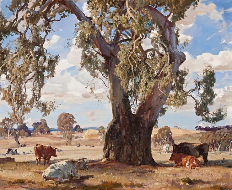 漢斯．黑森（Hans Heysen）《紅尤加利》（The Red Gum），畫布、油彩，71x86.5cm，1926。（© www.deutscherandhackett.com）