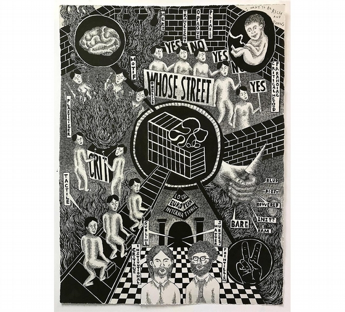 金匠學院心理地質學研究，墨繪於手工紙本，50x70cm，2019（張碩尹提供）