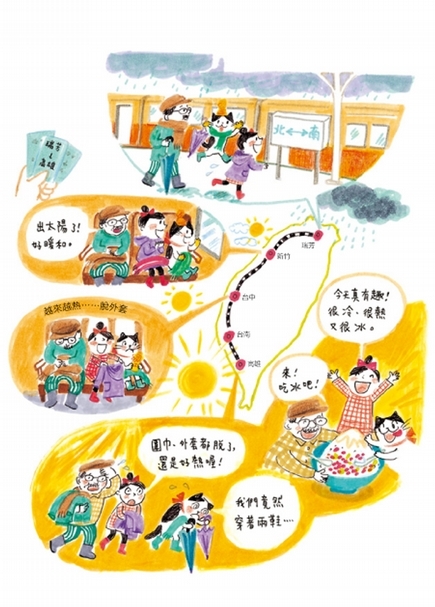 《貓‧妮妮 一起玩》內頁。冬天：從很冷到很熱。