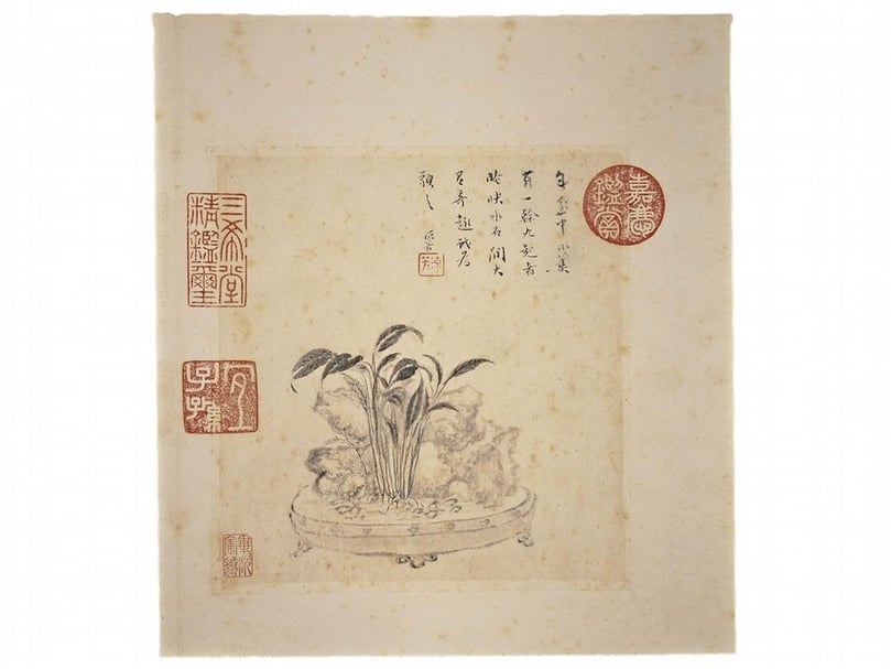明李流芳《山水寫生冊》第十二開〈盆蕉〉,國立故宮博物院藏。(國立故宮博物院提供)