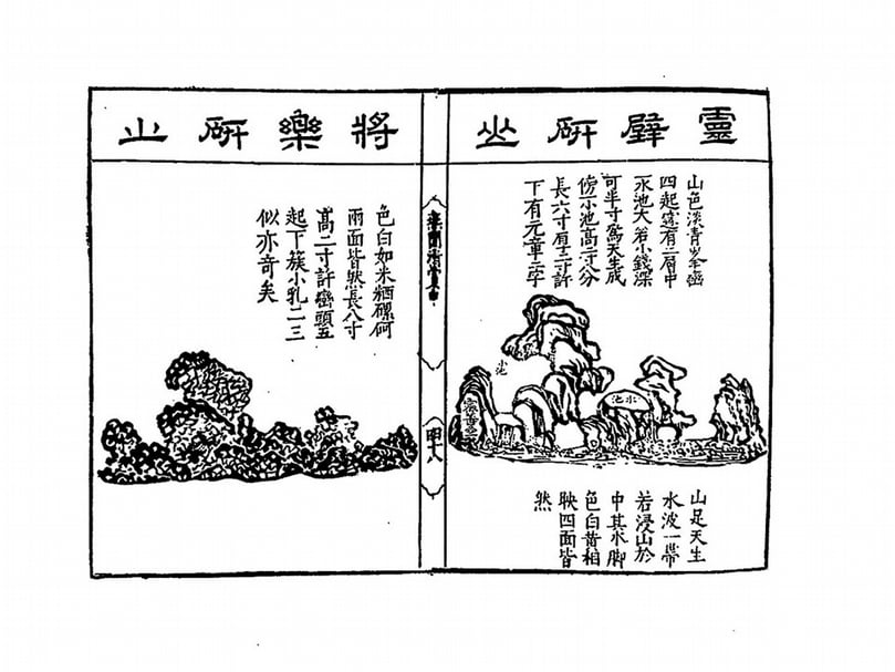 「靈璧研山圖與將樂研山圖」,引自高濂《雅尚齋遵生八牋》卷十五。(劉榕峻提供)