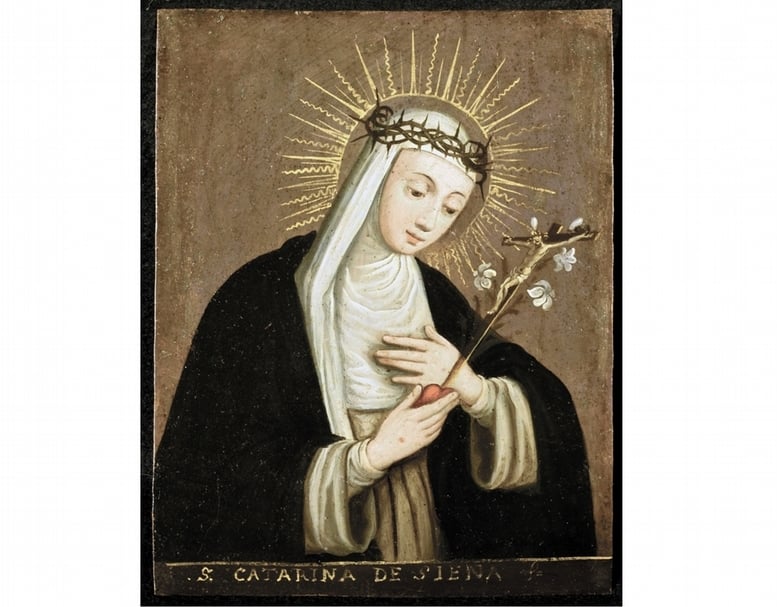 普拉提拉．涅利《聖女加大利納》（St. Catherine of Siena ），畫中的聖女加大利納為道明會第三修會會士、經院哲學的哲學家和神學家，過世後被宣爲聖人。（©Uffizi Galleries，圖片來源為維基百科）