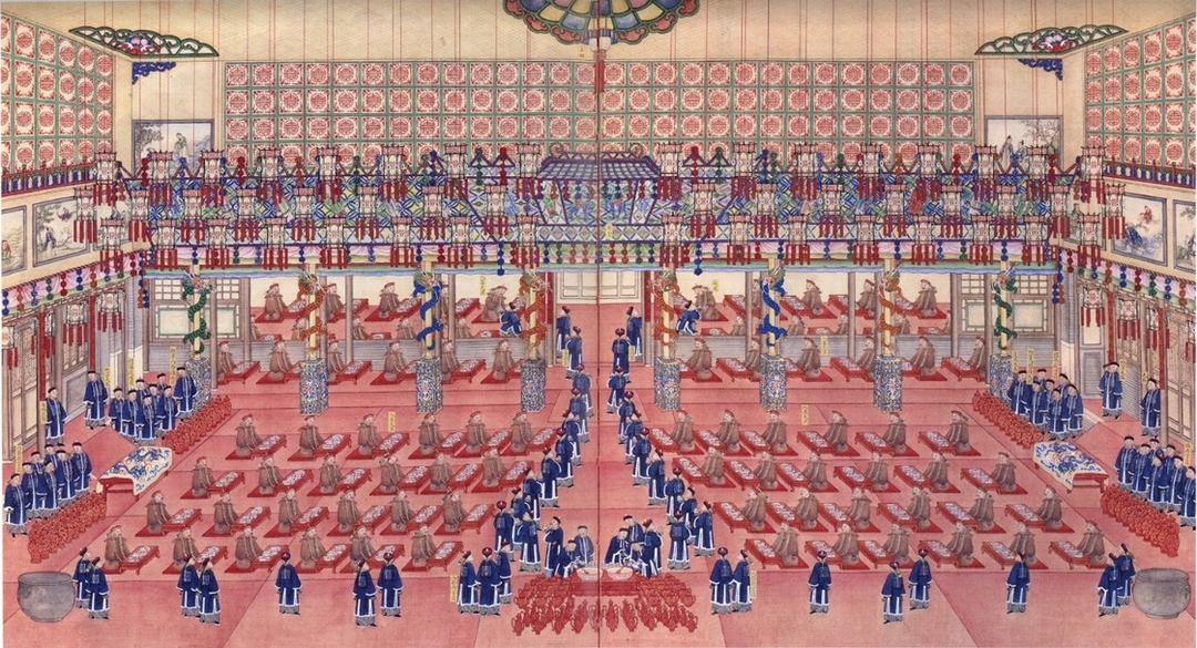 光緒帝大婚前的「納采宴」。（翻攝自王亞民《皇帝大婚》，北京：故宮出版社，2018，頁30-31）