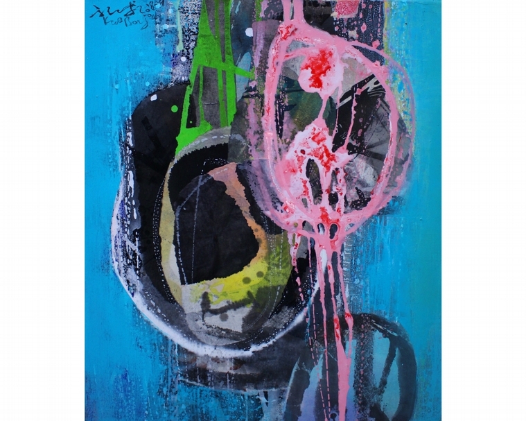 郭博州《春滿乾坤》，複合媒材，46.5x53cm，2018。（68當代藝術空間提供）