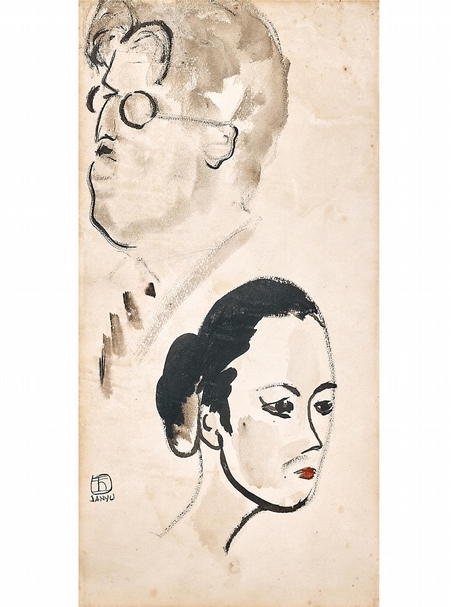 常玉(1901-1966)《臉像》,彩墨、紙,43×21.5cm,1920至1930年代 ,估價:190萬至220萬新臺幣。(景薰樓提供)