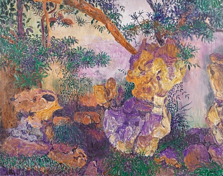 周春芽《奇石》,油彩、畫布,200×250cm,2015,估價:2,800萬至3,500萬新臺幣。(景薰樓提供)