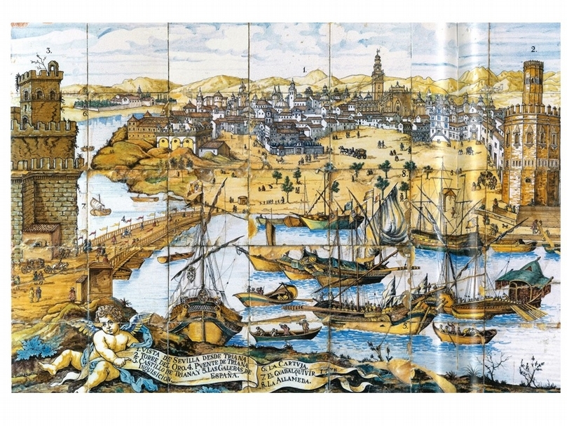 賽維亞景色陶瓷鑲板，18世紀製作。（王明彥提供）