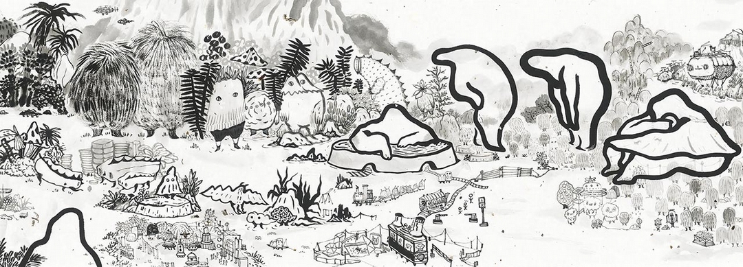 阿咧《仙遊春捲圖》局部，墨、宣紙，35x950cm，2019。（意識畫廊提供）