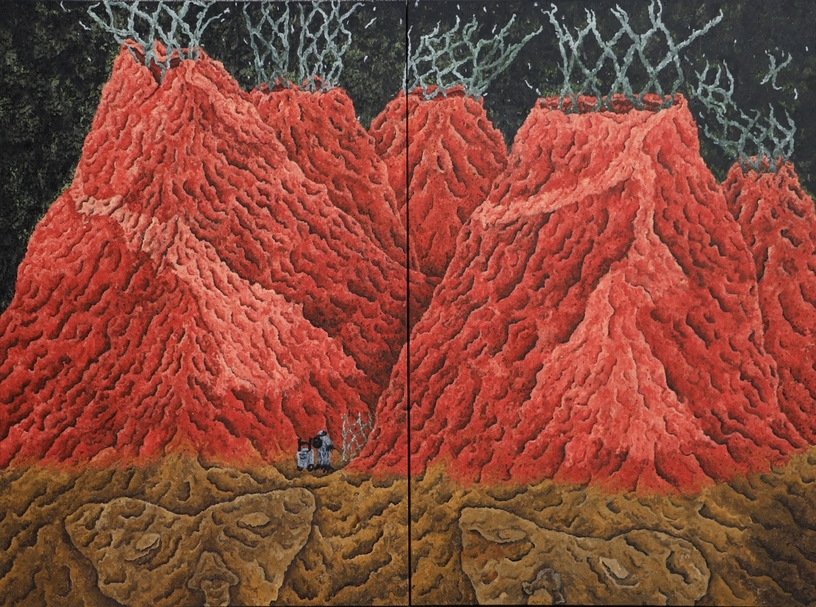 蕭其珩《五指山降臨》系列,〈五指山所在〉,油彩、畫布,194×260cm,2019。(蕭其珩提供)