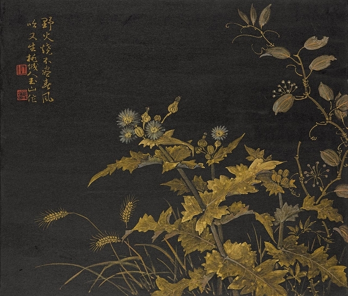 林玉山《春草》，金彩、紙本，45x53cm，1984，國立臺灣美術館典藏。（©國立臺灣美術館）