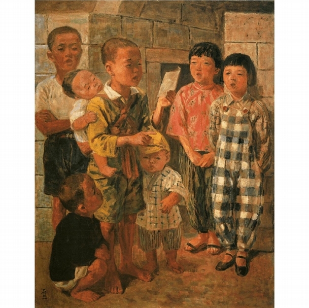 李石樵《合唱》,油彩、畫布,116.5x91cm,1943。(李石樵美術館藏)