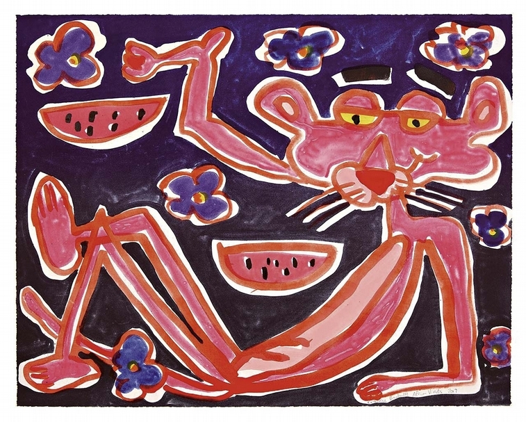 凱薩琳．伯恩哈特（Katherine Bernhardt）《非洲堇》，平版印刷，76×60cm，2019。（The COLLECTORS提供）