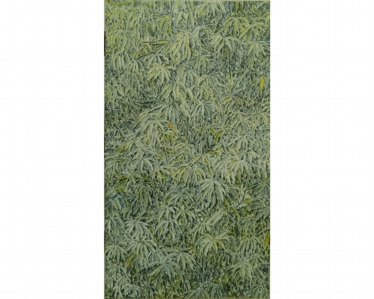 姚柱東《葉》，油彩畫布，47x26cm，2019。（大觀藝術空間提供）