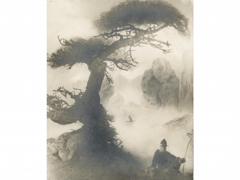 郎靜山1963年《松蔭高士》，27×33.3公分。（華岡美術館提供）