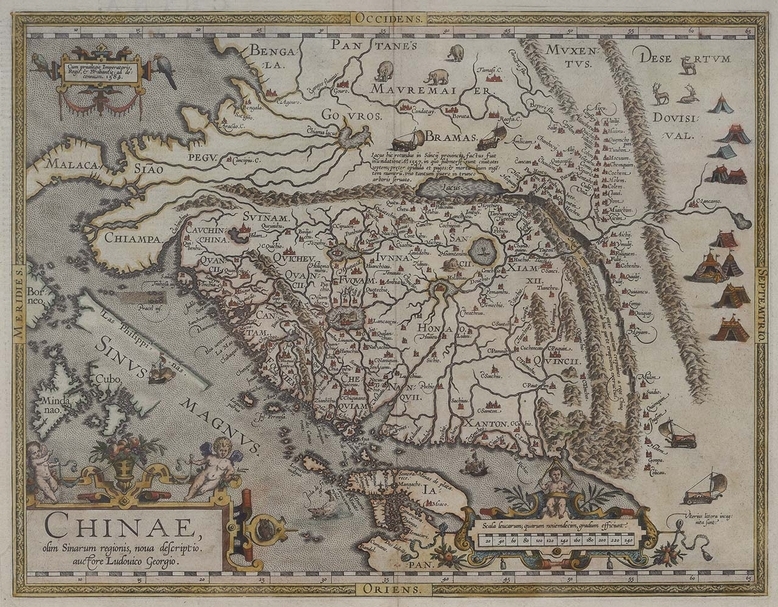 1584年〈中國地圖〉，收錄於奧特利烏斯《世界概觀》，香港海事博物館藏。（香港海事博物館及借展單位提供）