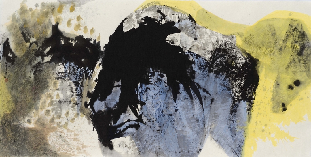 李重重《玉山風華》，2014，水墨設色、紙本，95.2×186公分。（©尊彩藝術中心）