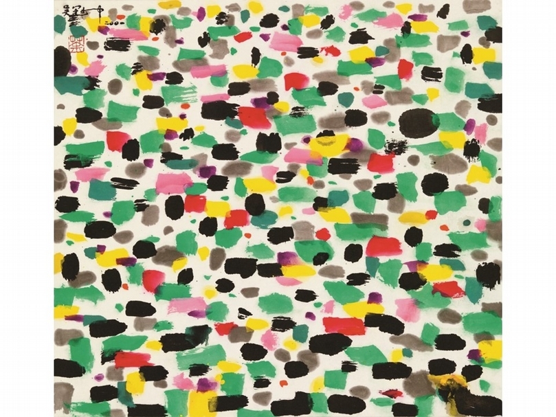 吳冠中2001年作《朱顏未改》，水墨設色紙本，45×48.2公分，吳冠中及其家人捐贈，香港藝術館藏。（圖片提供：香港藝術館）