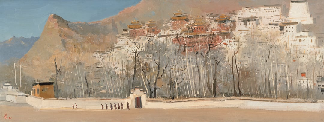 吳冠中1961年作《紮什倫布寺》，油彩板本，44.6×119.6公分，吳冠中及其家人捐贈，香港藝術館藏。（圖片提供：香港藝術館）