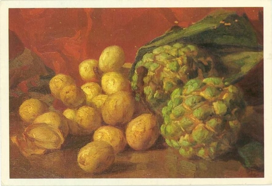 費南多．阿莫索洛（Fernando Amorsolo）《釋迦與蘭撒果》（Atis & Lanzones），油彩、畫布，1926。（© https://www.pinterest.it/pin/360288038914138115/）