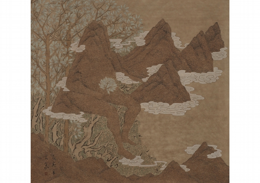 廖文豪2019年的水墨作品《晴山撥雲圖》。（新苑藝術提供）