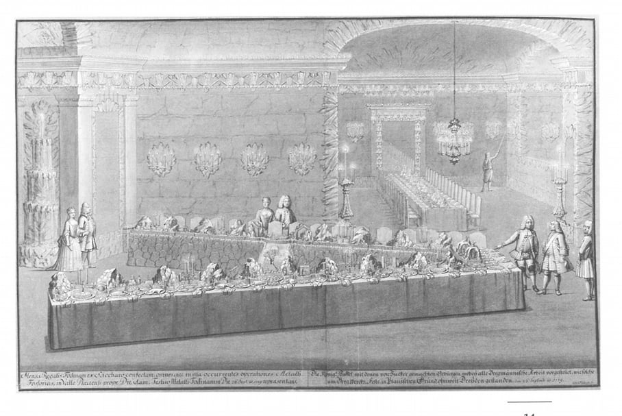 1719 年 C.H.J.Fehling《宮廷宴會上代表薩克森礦業的糖製雕塑》。（李曉欣提供）