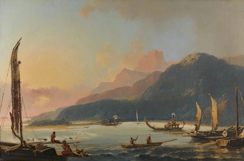 William Hodges《 A View of Matavi Bay in the Island of Otaheite》，1776，Yale Center for British Art， Paul Mellon Collection。（ ©2019 FPE Media LTd）