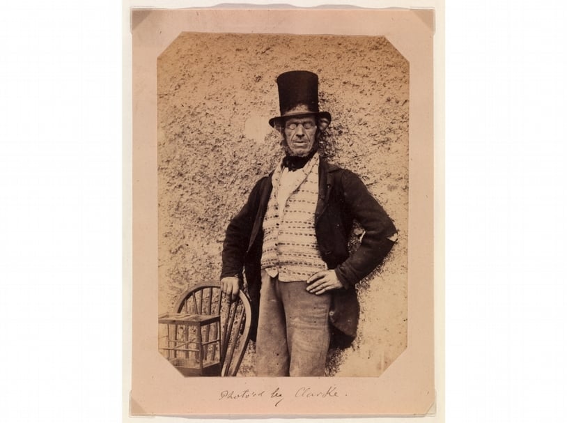 George Calvert Clarke, "Blind Man Selling Fledglings, Durham", Vintage albumen print, 15.3x11.2cm,1860s. (© Hauser & Wirth)