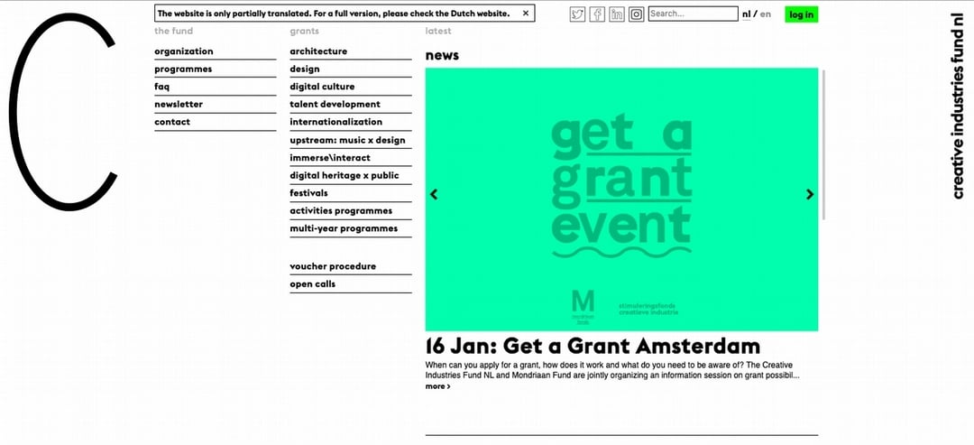 荷蘭創意產業基金（Creative Industries Fund NL），網站：https://stimuleringsfonds.nl/en/。（擷取自荷蘭創意產業基金官方網站）