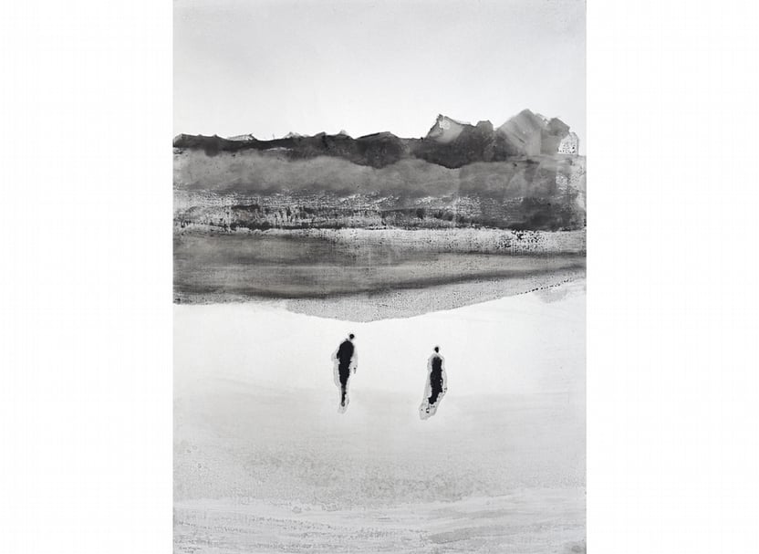 高行健《形影不離，》水墨、畫布，130x97cm，2016。（藝術家與亞洲藝術中心提供）