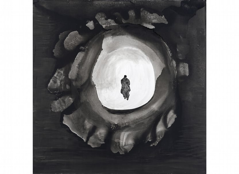 高行健《展望》，水墨、畫布，100x100cm，2016。（藝術家與亞洲藝術中心提供）