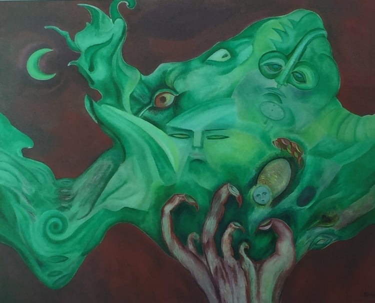 賴美華《輓歌》，油畫，72.5x91cm，1991。（賴美華提供）