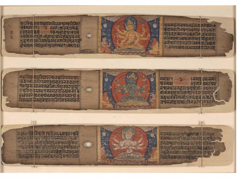 1130至1150年間尼泊爾貝葉經繪本《五護陀羅尼經》殘頁。© British Library Board