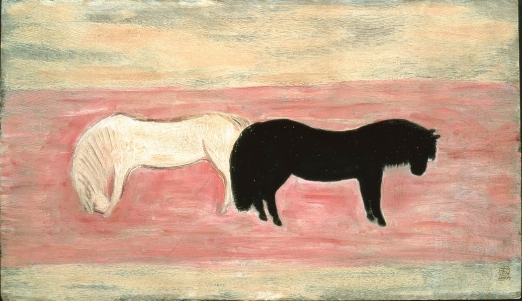 常玉,《白馬、黑馬/豹》(雙面畫), 油彩、木板,30.5x52.4cm,1930-45年代。(大未來林舍畫廊提供)