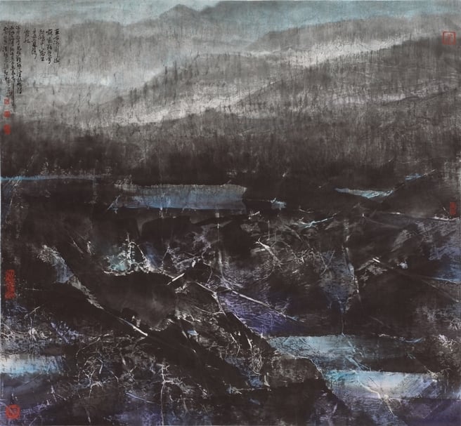 林章湖2019年《寒川》,88×96公分。(林章湖提供)