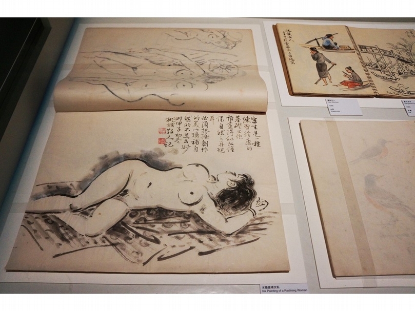林玉山《水墨畫裸女臥》手稿，國立台灣美術館藏。（攝影／吳佳靜）