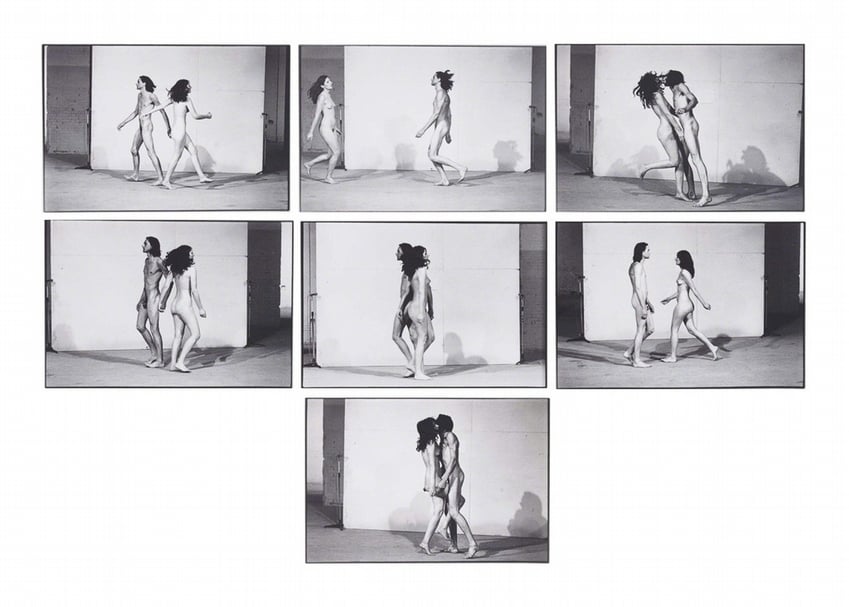 烏雷（Ulay）與瑪莉娜．阿布拉莫維奇（Marina Abramović）共同創作的《空間中的關係》（Relation in Space，1976）。（© artists）