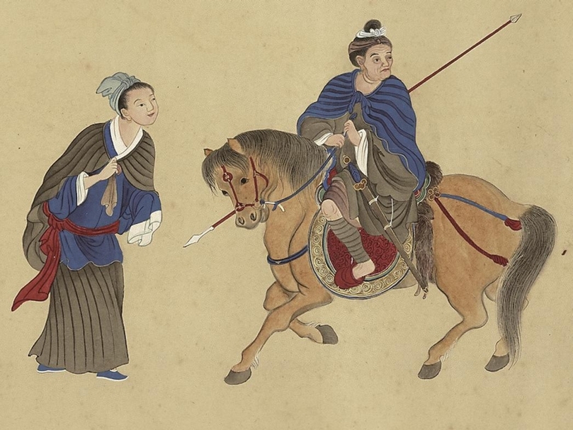 清謝遂《職貢圖（四）》卷「大定府威寧州黑猓玀」，國立故宮博物院藏。（國立故宮博物院提供）