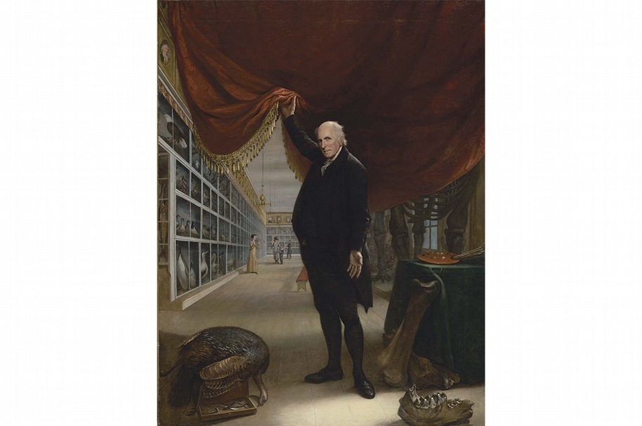 查爾斯．威爾遜．皮爾（Charles Willson Peale）《藝術家在他的博物館》，油彩、畫布，263.5×202.9cm，1822。（賓州美術學院提供）
