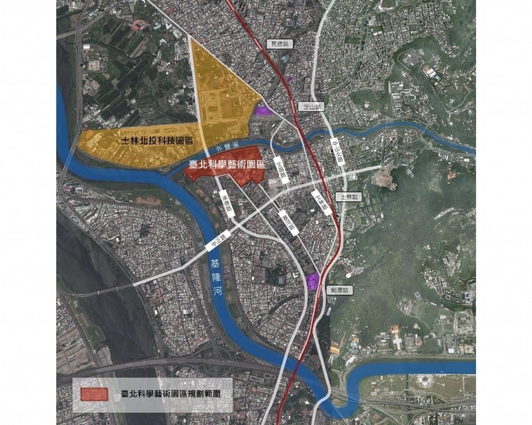 臺北科學藝術園區規劃範圍圖。(圖片取自《臺北科學藝術園區整體發展計畫報告書》)